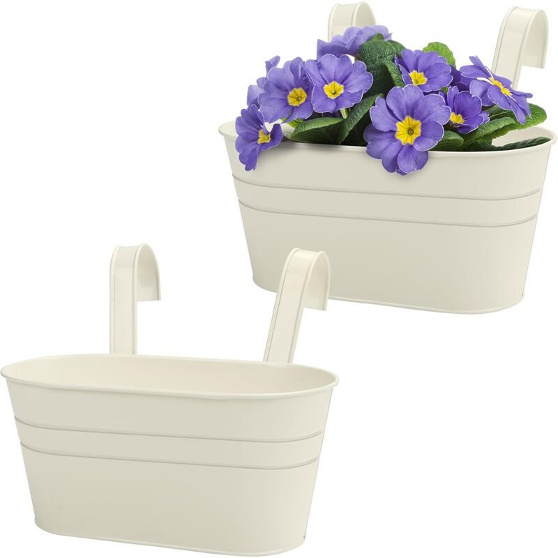 2 Pack Beige Metal Hanging Planters with Detachable Hooks for Indoor Garden Balcony Fence, 27 x 12cm - Image 1
