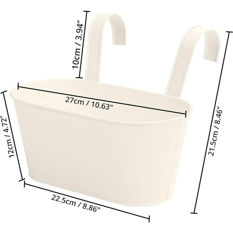 2 Pack Beige Metal Hanging Planters with Detachable Hooks for Indoor Garden Balcony Fence, 27 x 12cm - Image 2