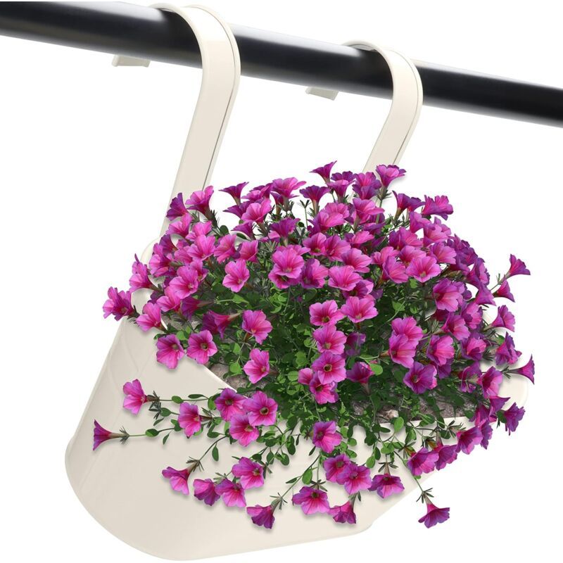 2 Pack Beige Metal Hanging Planters with Detachable Hooks for Indoor Garden Balcony Fence, 27 x 12cm - Image 3