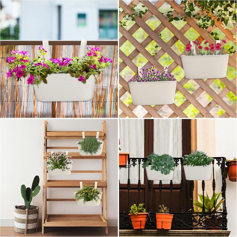 2 Pack Beige Metal Hanging Planters with Detachable Hooks for Indoor Garden Balcony Fence, 27 x 12cm - Image 4
