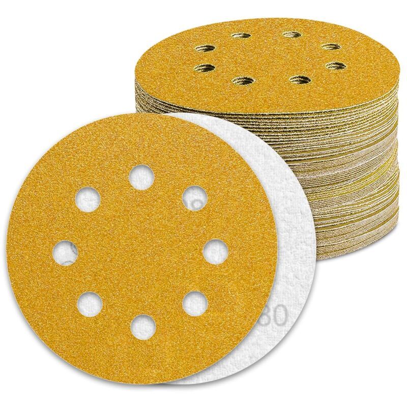 100 Pack Sanding Discs Grit 80 Sandpaper for Eccentric Sander, 125mm 5in - Image 1
