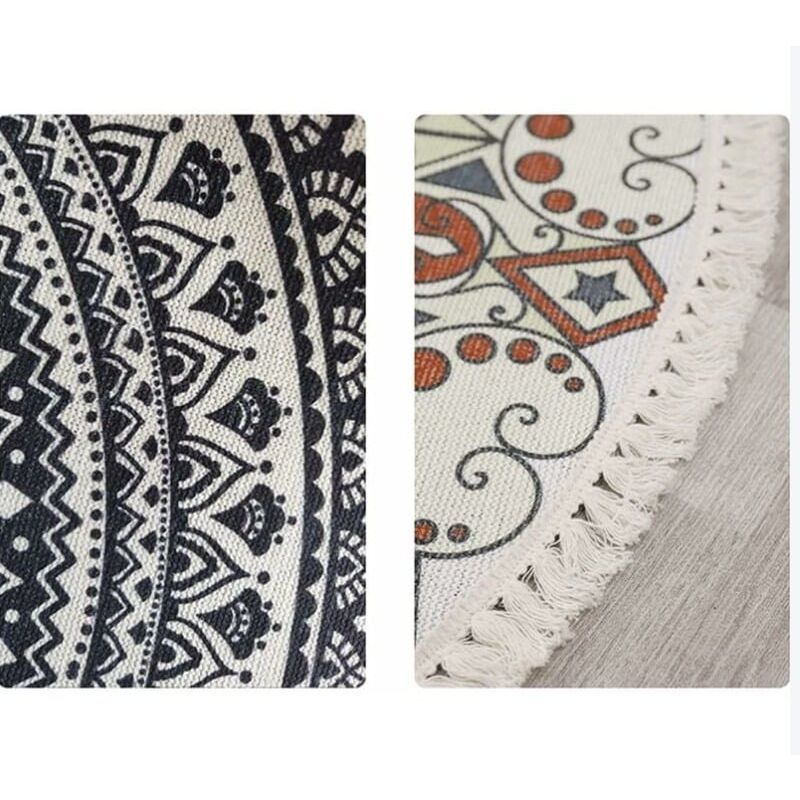 Rug Living Room Round Rug Cotton Hand Woven Mandala Pattern Bohemian Vintage Style Rug with Tassels Machine Washable Hallway Living Room Coffee - Image 2