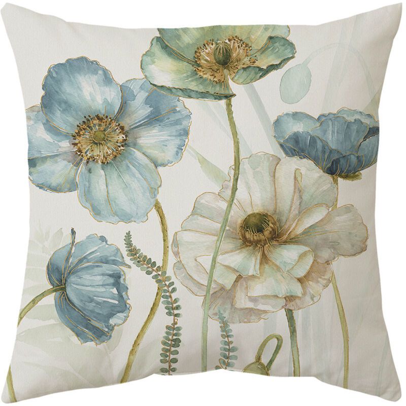 4 Pack Outdoor Cushion Cover, Waterproof Yellow and Blue Flowers Pattern Sofa Pillowcase for Patio Garden Living Room Bedroom Decoration, 45 x 45cm - Image 2