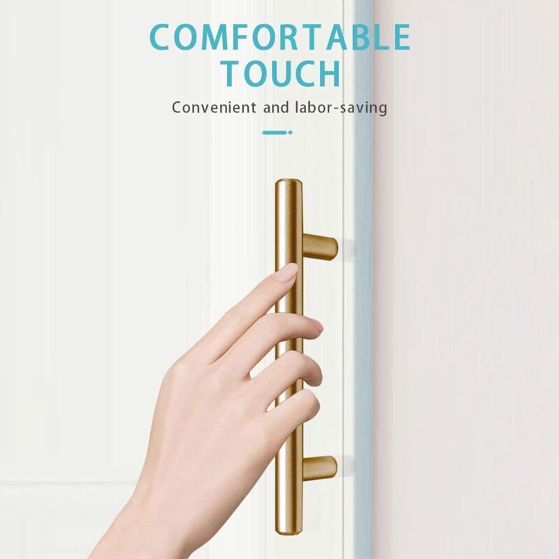 10 Pieces T Bar Handle, Pack Cabinet Door Brushed Stainless Steel Hardware for Kitchen Cabinets Pull Handle Hole Centers Gold, 96mm - Image 4