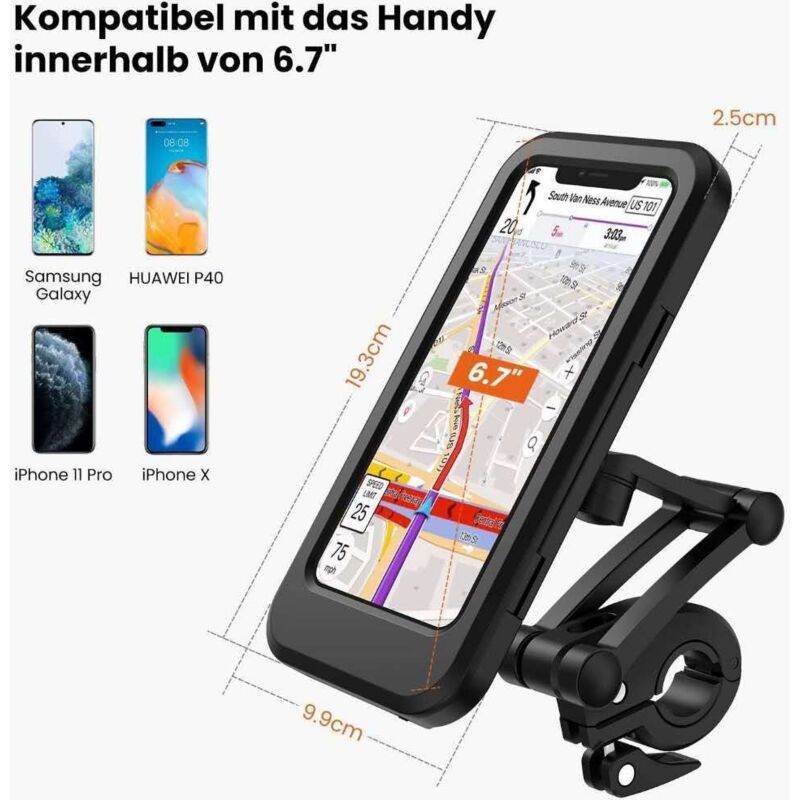 Waterproof Anti Theft Motorcycle Phone Holder Bicycle Phone Mount for 5.5 to 6.7 Inch Phones, 1 inch - Image 3
