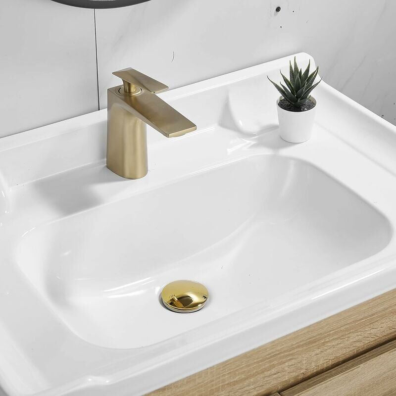 Gold Pop up Sink Drain Without Overflow, Drain Plug with Strainer Basket, Drain Waste for Bathroom Sink Brass - Image 2