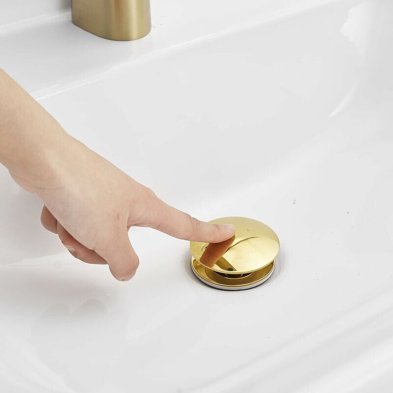 Gold Pop up Sink Drain Without Overflow, Drain Plug with Strainer Basket, Drain Waste for Bathroom Sink Brass - Image 4