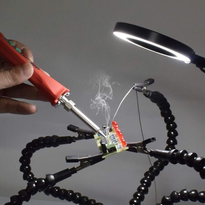 Helping Hands Soldering Third Hand PCB Holder with 5 Flexible Arms and 3 Adjustable Light Settings Magnifying Lamp - Image 2