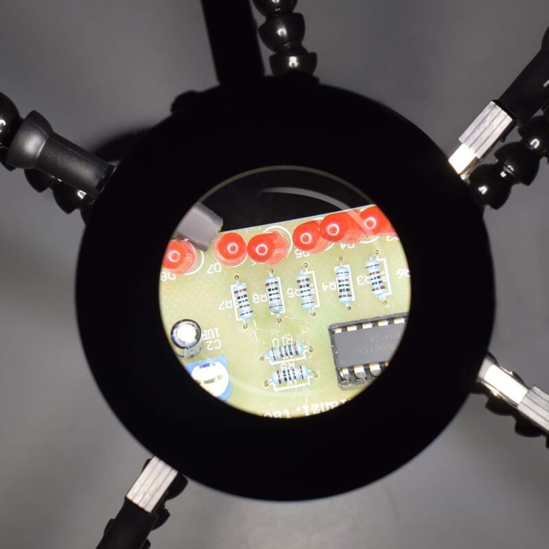 Helping Hands Soldering Third Hand PCB Holder with 5 Flexible Arms and 3 Adjustable Light Settings Magnifying Lamp - Image 3
