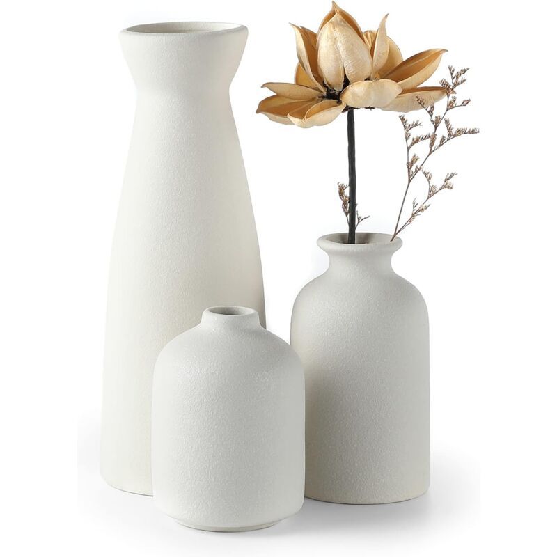 Ceramic Vase Set 3 Small Vase for Decoration for Wedding Table Party Living Office Bedroom Minimalist Bohemian Decoration, White - Image 1