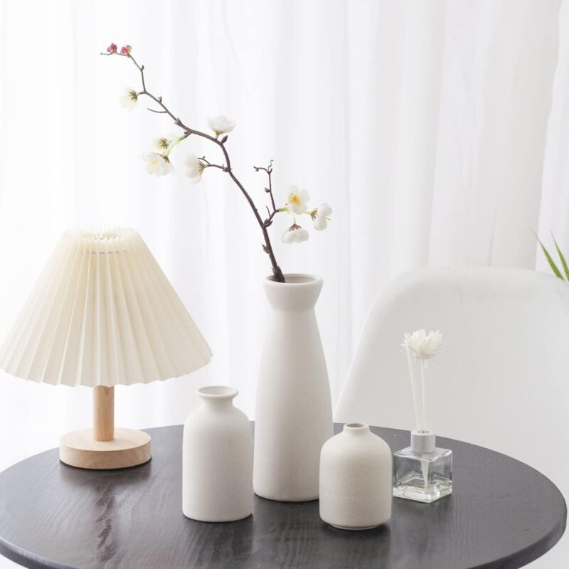Ceramic Vase Set 3 Small Vase for Decoration for Wedding Table Party Living Office Bedroom Minimalist Bohemian Decoration, White - Image 4