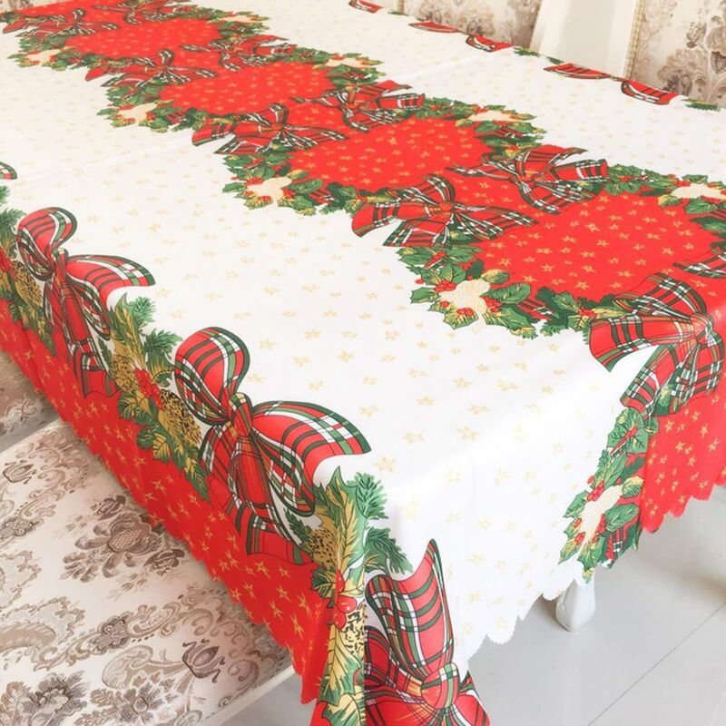 Tablecloth for Christmas Rectangular Polyester Stain Resistant Tablecloth Christmas Red Tablecloths Stain Resistant Table Protector for Parties - Image 3