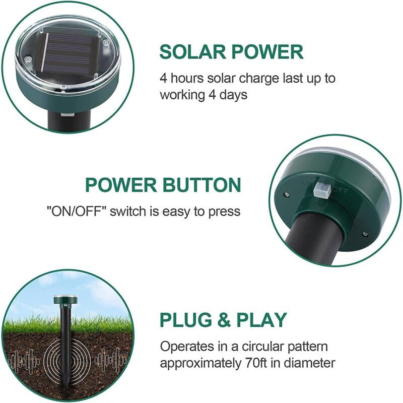 4 Pieces Solar Mole Repeller, Ultrasonic Pest Repeller Mole Control with IP65 Waterproof, Garden Mole Repellent Mole Repellent - Image 4