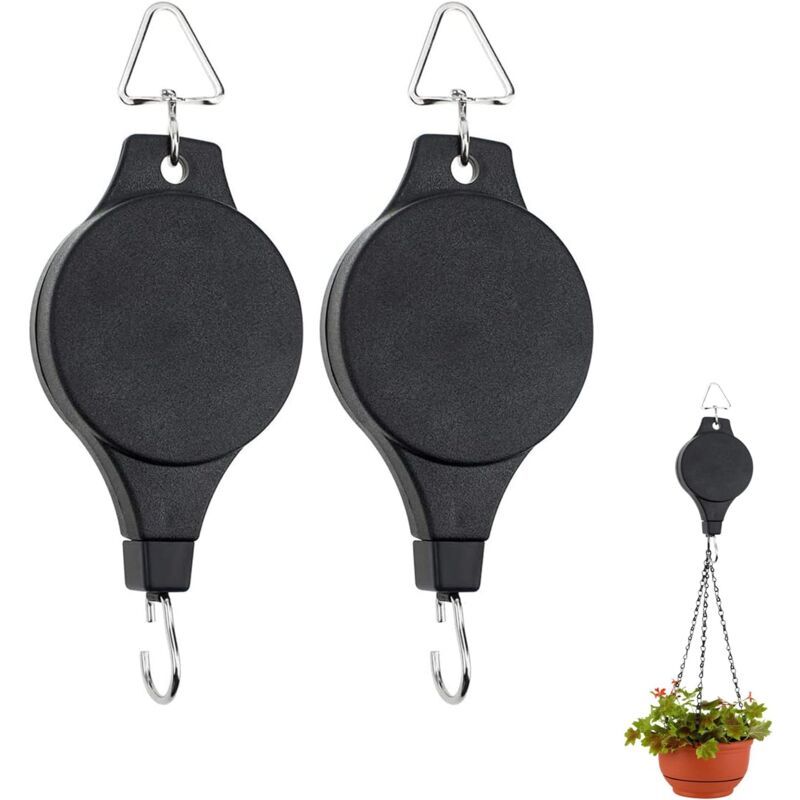 Hanging Basket Pulley, Plant Hook Pulley, Easy to Reach, Retractable Hanging Flower Hanging Basket for Garden Hanging Baskets, Pots, Bird Feeder, 2ft - Image 1
