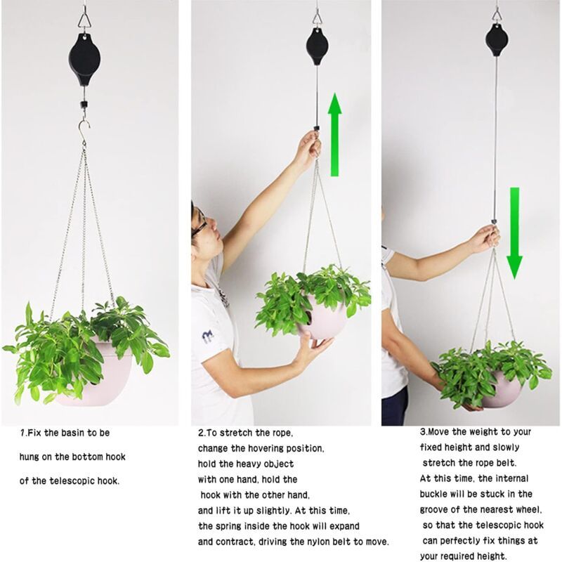 Hanging Basket Pulley, Plant Hook Pulley, Easy to Reach, Retractable Hanging Flower Hanging Basket for Garden Hanging Baskets, Pots, Bird Feeder, 2ft - Image 3