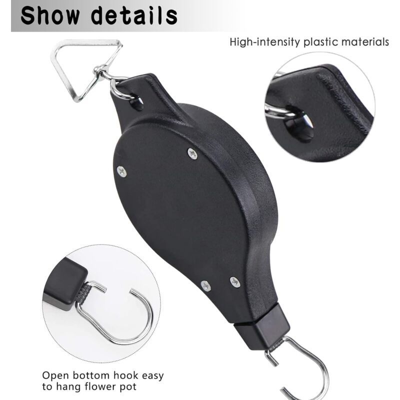 Hanging Basket Pulley, Plant Hook Pulley, Easy to Reach, Retractable Hanging Flower Hanging Basket for Garden Hanging Baskets, Pots, Bird Feeder, 2ft - Image 4