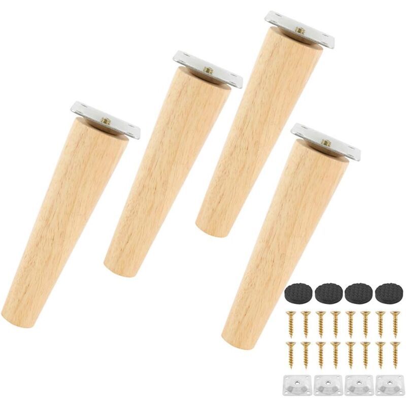 4 Pack Solid Wood Sofa Legs, Furniture Feet for TV Cabinet Bed Reliable, Replacement Wooden Sofa Legs with Non Slip Mat and Mounting Plate and Screws - Image 1