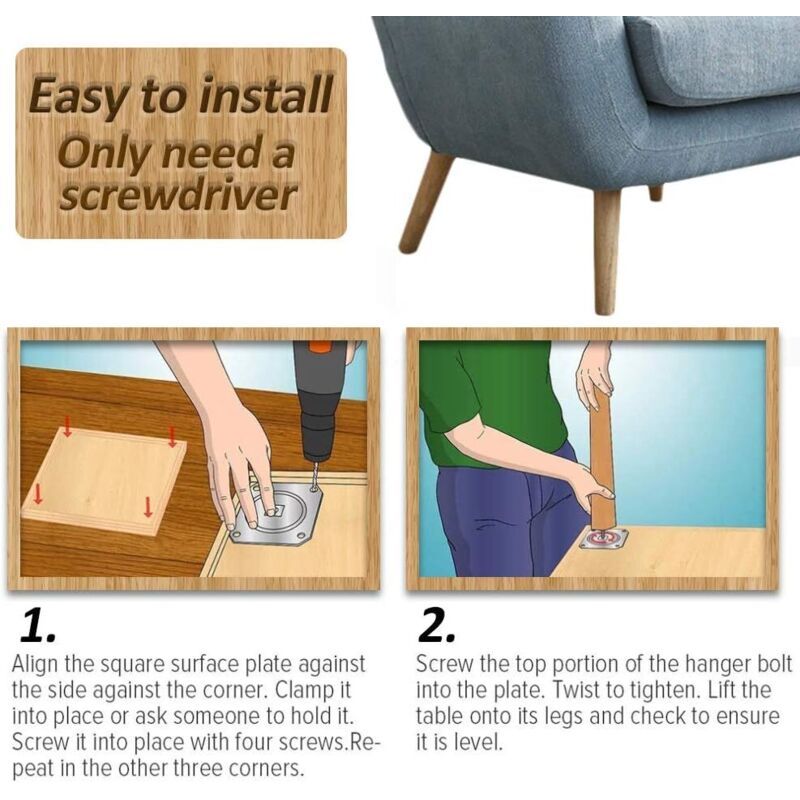 4 Pack Solid Wood Sofa Legs, Furniture Feet for TV Cabinet Bed Reliable, Replacement Wooden Sofa Legs with Non Slip Mat and Mounting Plate and Screws - Image 3