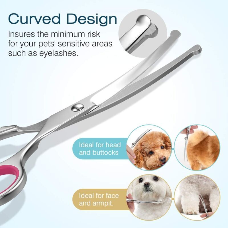 5 Pieces Dog Grooming Scissors, Titanium Coated Stainless Steel Pet Grooming Tool Set, Thinning Straight Curved Shear and Comb, Pink - Image 2