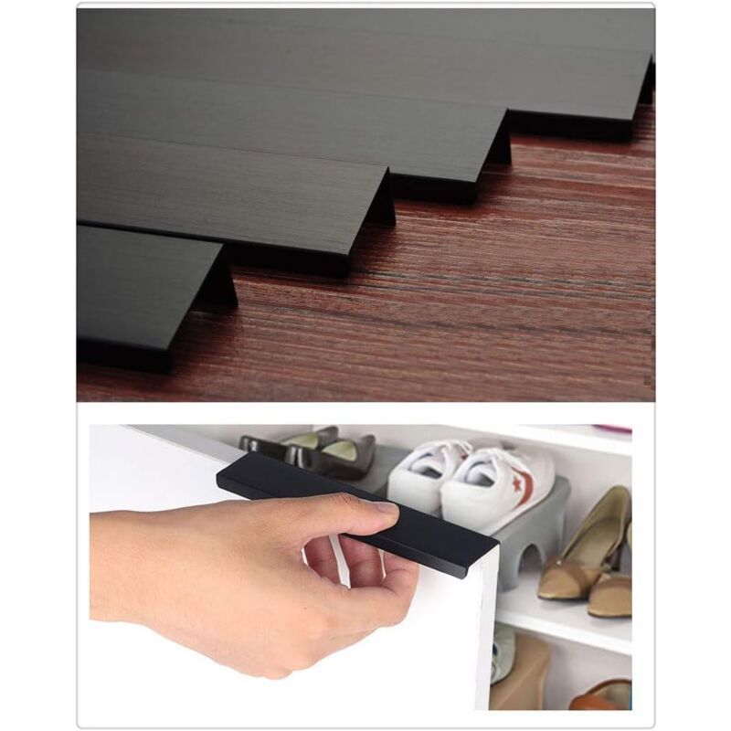 10 Pack Cabinet Hardware, Finger Edge Handles, Furniture Kitchen Door Drawer Handle, Concealed Pull Handles, Hole Pitch Long Black, 256mm, 300mm - Image 1