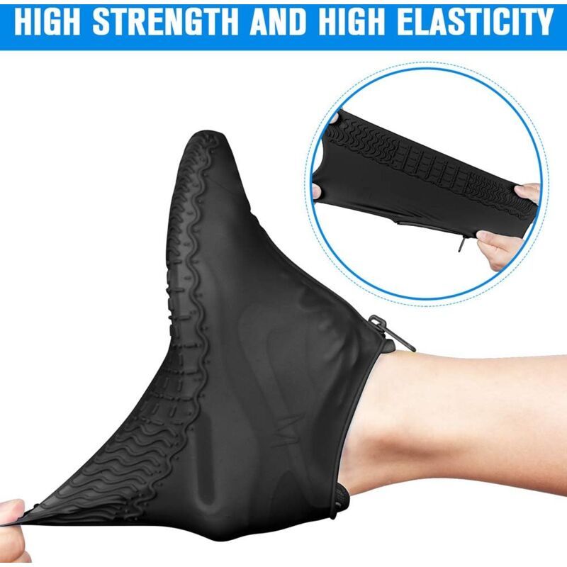 Waterproof Shoe Covers, Reusable Silicone Shoe Covers with Non Slip Reinforced Sole for Rainy and Snowy Days for Men, Women Black L - Image 3