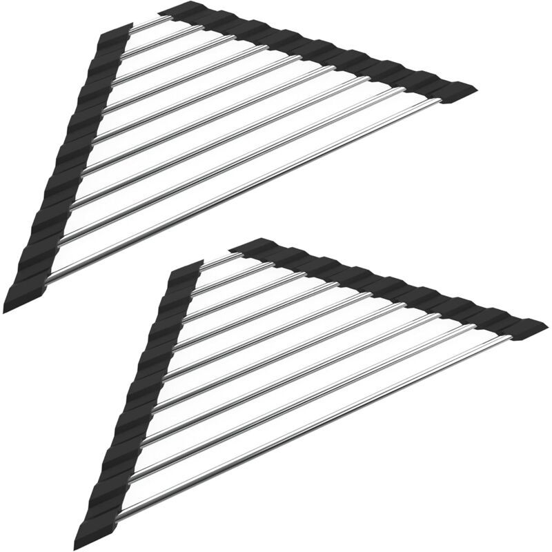 2 Pieces Sink Dish Drainer Black Foldable Removable Stainless Steel Sink Roller Drainer Triangular, 41CM, 15CM - Image 1