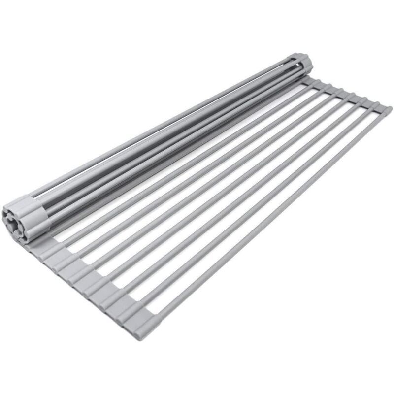 Sink Drainer Basket Roll Up Heat Resistant Dishwasher Shelf with 19 Tubes, Gray, 33 x 45 x 1cm - Image 1