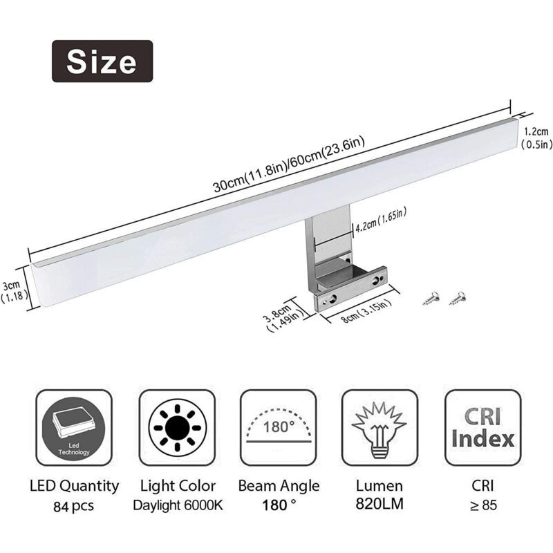 Bathroom Mirror Light 6W 400lm, LED Cabinet Light Cool White 6000K, IP44 Waterproof Bathroom Mirror Light, 30cm, 300mm - Image 2