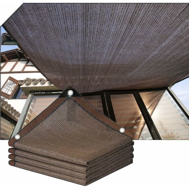 UV Protection Shade Net Breathable Cooling Balcony Garden Netting with Eyelets Heat Resistant Windproof Shade Cloth, Brown, 3 x 5m - Image 1