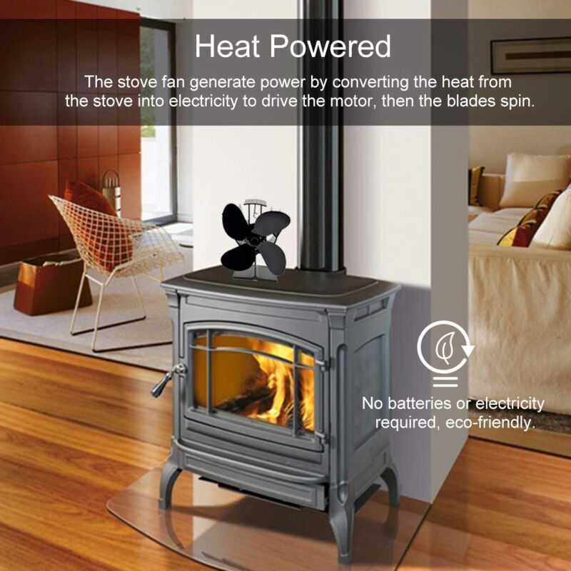 Fireplace and Stove Accessory, 6 Blades Wood Stove Fan, Stove Fan with Thermometer, Heat Powered Fireplace Fan for Wood Fireplace Gas Log Gas Stove - Image 2
