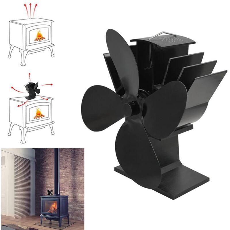 Fireplace and Stove Accessory, 6 Blades Wood Stove Fan, Stove Fan with Thermometer, Heat Powered Fireplace Fan for Wood Fireplace Gas Log Gas Stove - Image 4