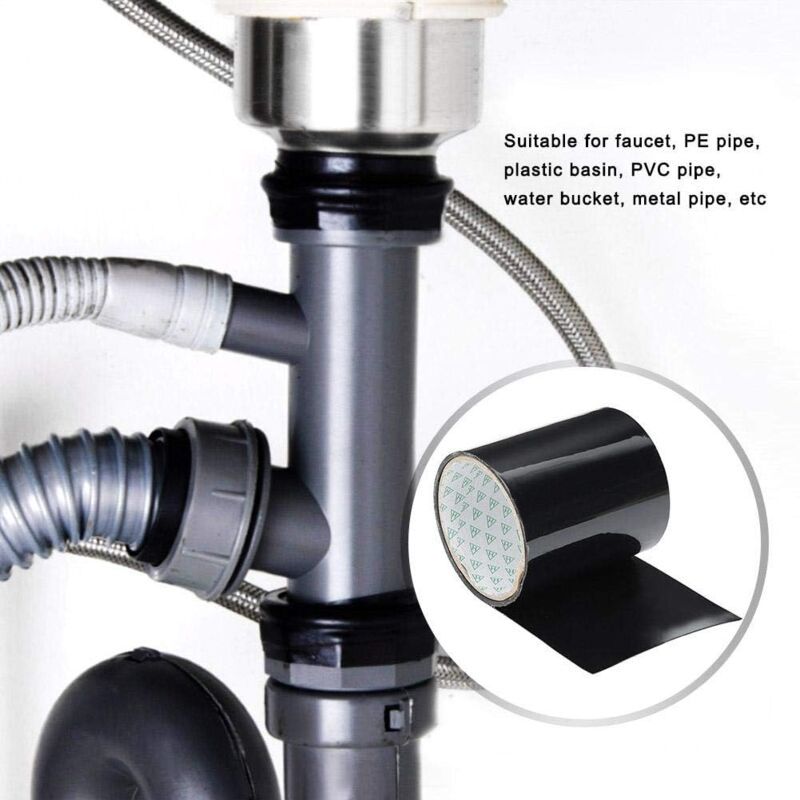 Waterproof Flexible Tape Super Strong Adhesive Patch Sealant Leak Repair Supplies Black Compatible with Water Pipes Faucet PE Pipe Plastic Basin - Image 4