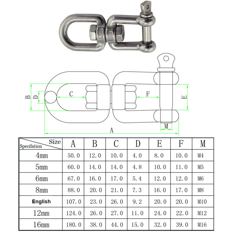 Swivel Shackles Mooring Anchor Chains 304 Stainless Steel Swivel Connector for Marine Boat, 6mm - Image 4