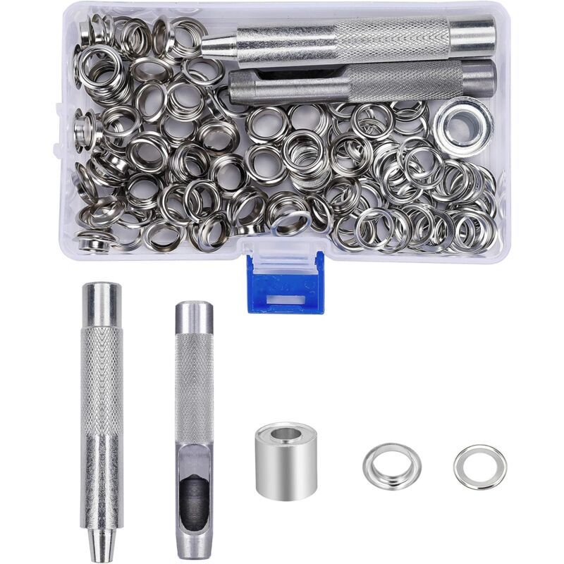 123 Pieces Eyelet Sets Grommets Metal Grommets Kit with Storage Box for Canvas Tarpaulin Tent Curtains Repair, 10mm - Image 1