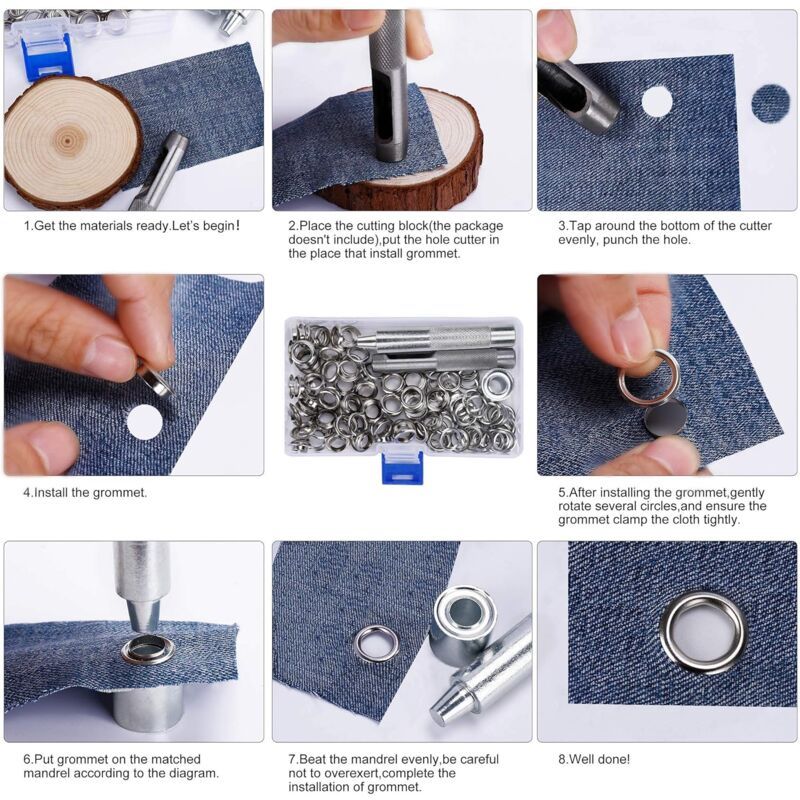 123 Pieces Eyelet Sets Grommets Metal Grommets Kit with Storage Box for Canvas Tarpaulin Tent Curtains Repair, 10mm - Image 2