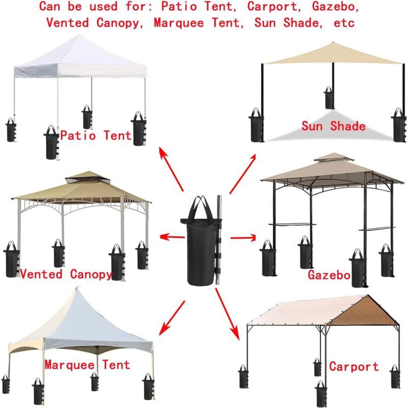 4 Pack Heavy Duty Weight Bags Double Stitched Leg Weights for Pop up Awning Tent Weighted Feet Sandbag Outdoor Bag Black, Round, Black, 15 x 49cm - Image 3