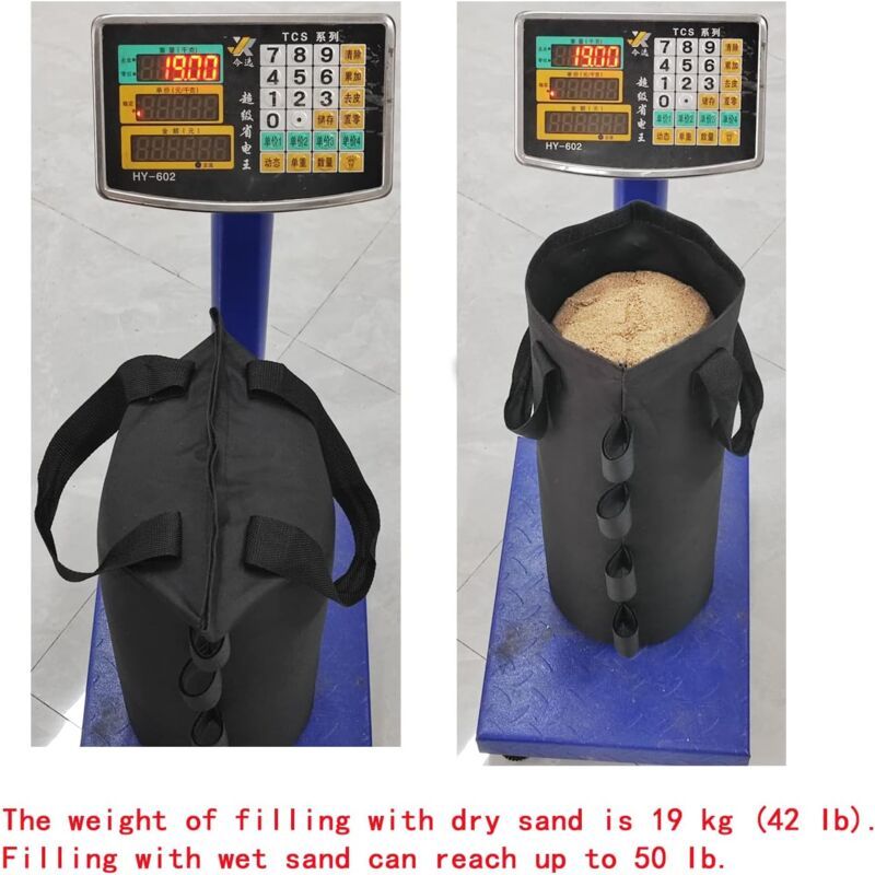 4 Pack Heavy Duty Weight Bags Double Stitched Leg Weights for Pop up Awning Tent Weighted Feet Sandbag Outdoor Bag Black, Round, Black, 15 x 49cm - Image 4