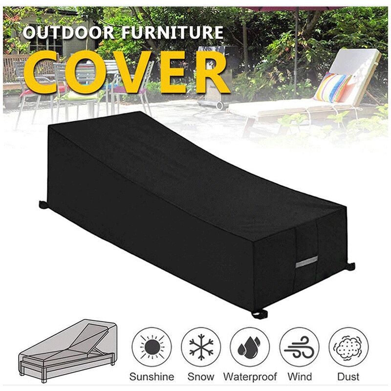 Protective Cover, Waterproof, Windproof, Anti UV, 210D Oxford Fabric Protective Cover for Sun Lounger, Deckchair, 210x75x40, Black, 80cm - Image 3