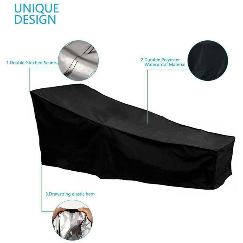 Protective Cover, Waterproof, Windproof, Anti UV, 210D Oxford Fabric Protective Cover for Sun Lounger, Deckchair, 210x75x40, Black, 80cm - Image 4