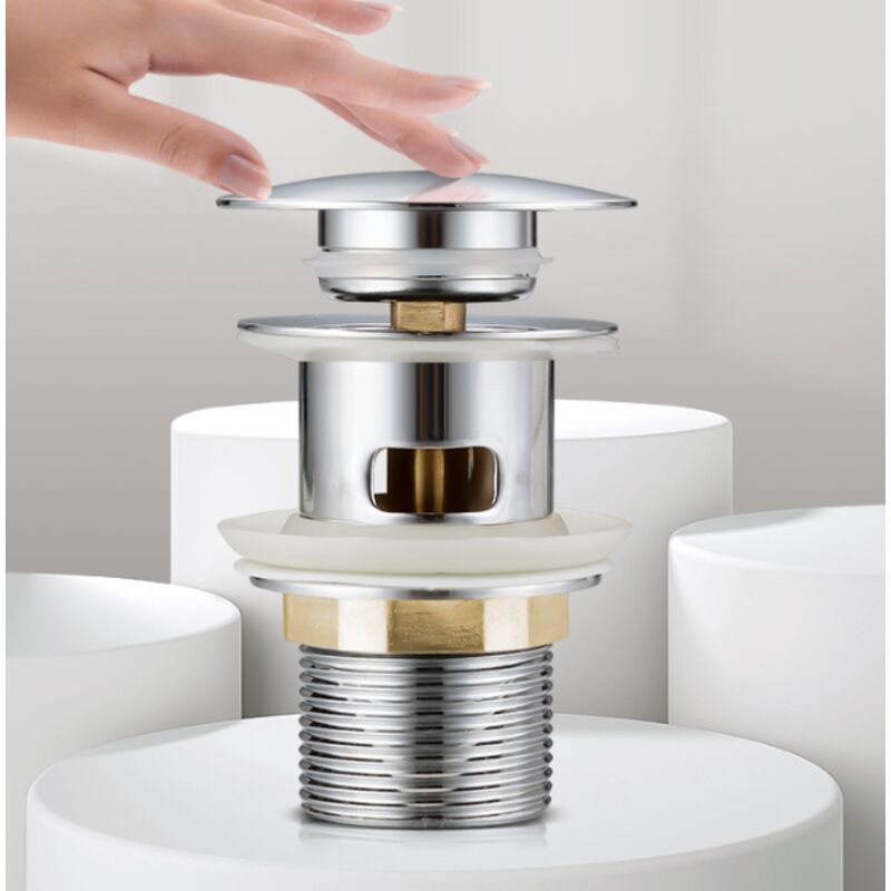 Basin Drain with Overflow Hole Stainless Steel Lid, Stainless Steel Body, Copper Nut, Copper Movement - Image 2