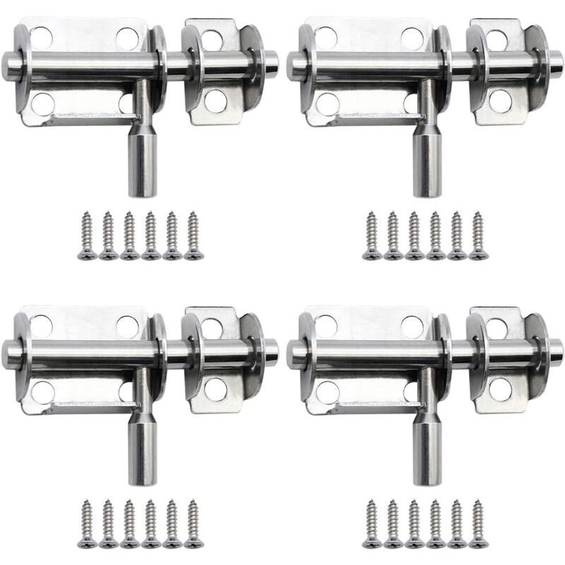 4 Pieces Mini Stainless Steel Sliding Door Latches Safety Door Latches with Screws for Bathroom Door Wooden Door Pet Door Bedroom, 65mm - Image 1