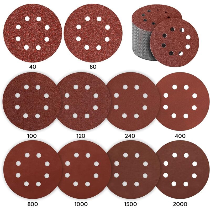 80 Pieces Sanding Discs for Eccentric Sander P40 to P2000 8 Hole, 125mm - Image 1