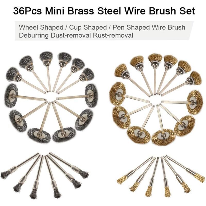 36 Pieces Brass Polishing Brush Metallic Set for Drill Tools Stainless Steel Wire Metal Drilling Rotary Brushes - Image 2