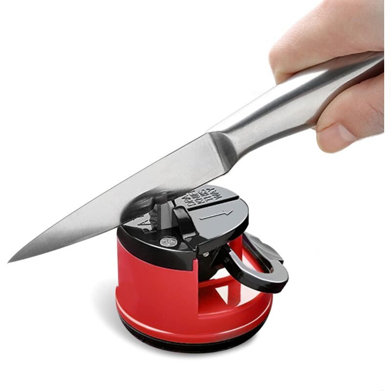 Stone Knife Sharpener, Kitchen Knife Sharpener Safety Scissors, Blade Grinder, Diamond Tungsten Knife Sharpening, Tool with Suction Cup, Red - Image 1