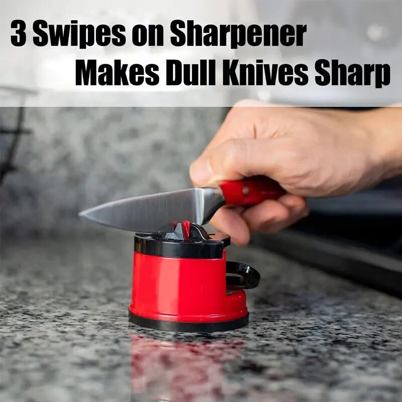 Stone Knife Sharpener, Kitchen Knife Sharpener Safety Scissors, Blade Grinder, Diamond Tungsten Knife Sharpening, Tool with Suction Cup, Red - Image 4