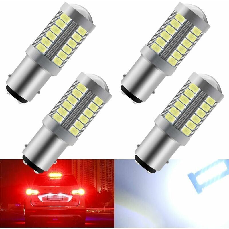 4 Pieces Trailer Lights and Reflectors, White 1157 33SMD LED Bulbs Super Reversing Lights Parking Light Brake Light Rear Fog Light Position Tail - Image 1