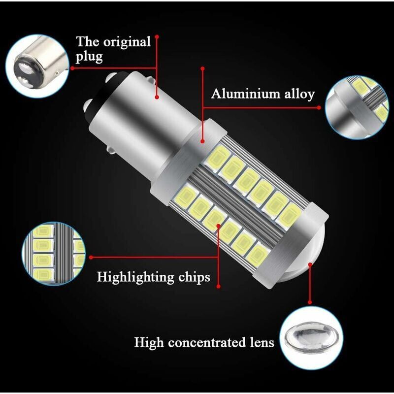 4 Pieces Trailer Lights and Reflectors, White 1157 33SMD LED Bulbs Super Reversing Lights Parking Light Brake Light Rear Fog Light Position Tail - Image 2