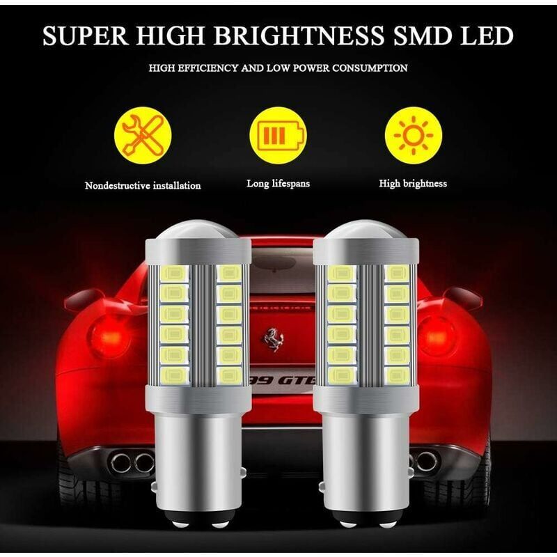 4 Pieces Trailer Lights and Reflectors, White 1157 33SMD LED Bulbs Super Reversing Lights Parking Light Brake Light Rear Fog Light Position Tail - Image 3