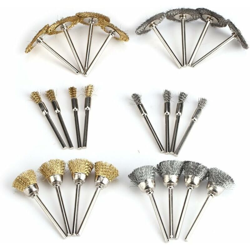 24 Pieces Wire Drill Brushes, Steel Brass Wheel and Cup Wire Polishing Brushes Complete Kit, Rotary Grinder Tools for Removing Rust Corrosion Paint - Image 1