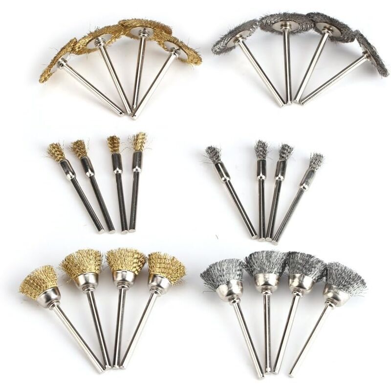 24 Pieces Wire Drill Brushes, Steel Brass Wheel and Cup Wire Polishing Brushes Complete Kit, Rotary Grinder Tools for Removing Rust Corrosion Paint - Image 2